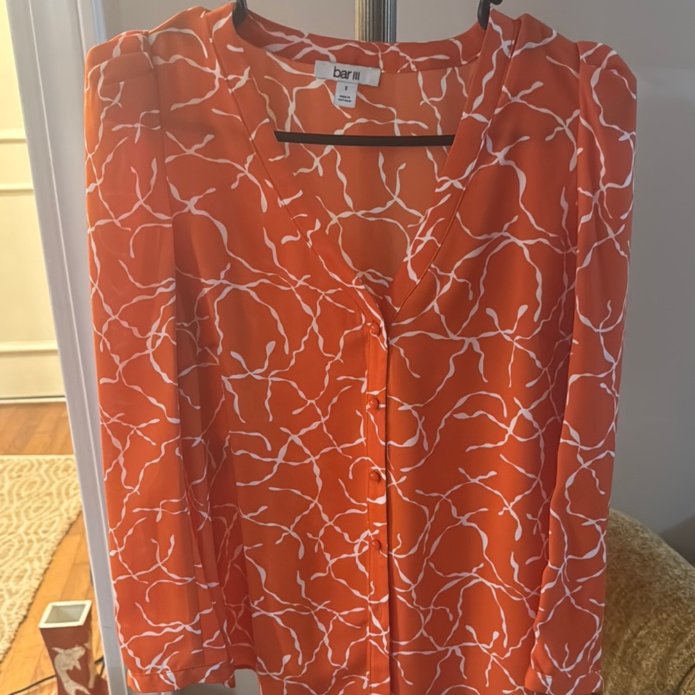 Bar III Orange Long Sleeve Buttoned Blouse